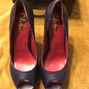 Prussian blue pee toe shoes